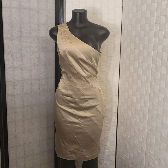BRAND NEW CALVIN KLEIN STRETCH SILK SATIN ONE SHOULDER SHEATH DRESS - Picture 3 of 12
